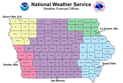 Map of National Weather Service office service areas