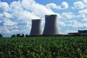 Photo of nuclear powerplant smokestacks